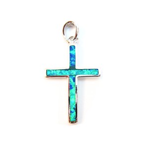 Blue Opal Inlaid Silver Cross Pendant